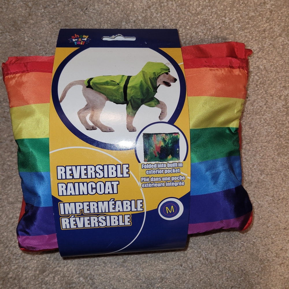 NWOT Reversible Rainbow Dog Raincoat